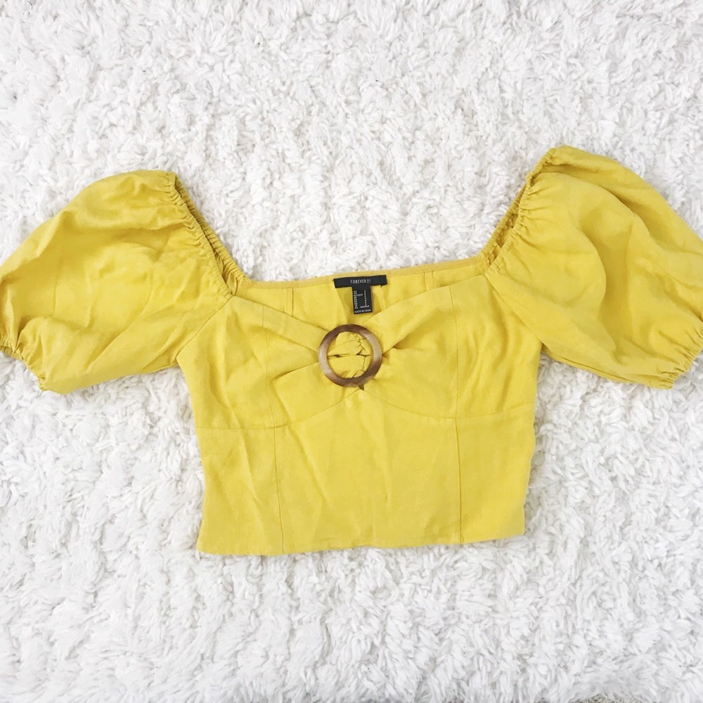 Yellow Forever 21 Ring Decal Crop Top